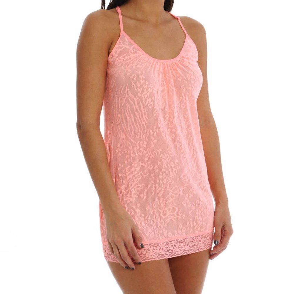 Betsey Johnson Coral Pink Floral Lace Chemise Nightgown Size Small